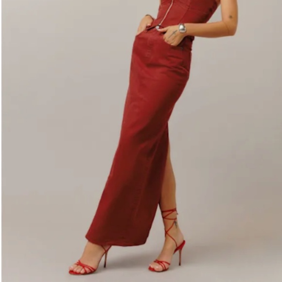 Reformation Denim - Reformation Daria Ultra High Rise Denim Maxi Skirt Red - Size 25